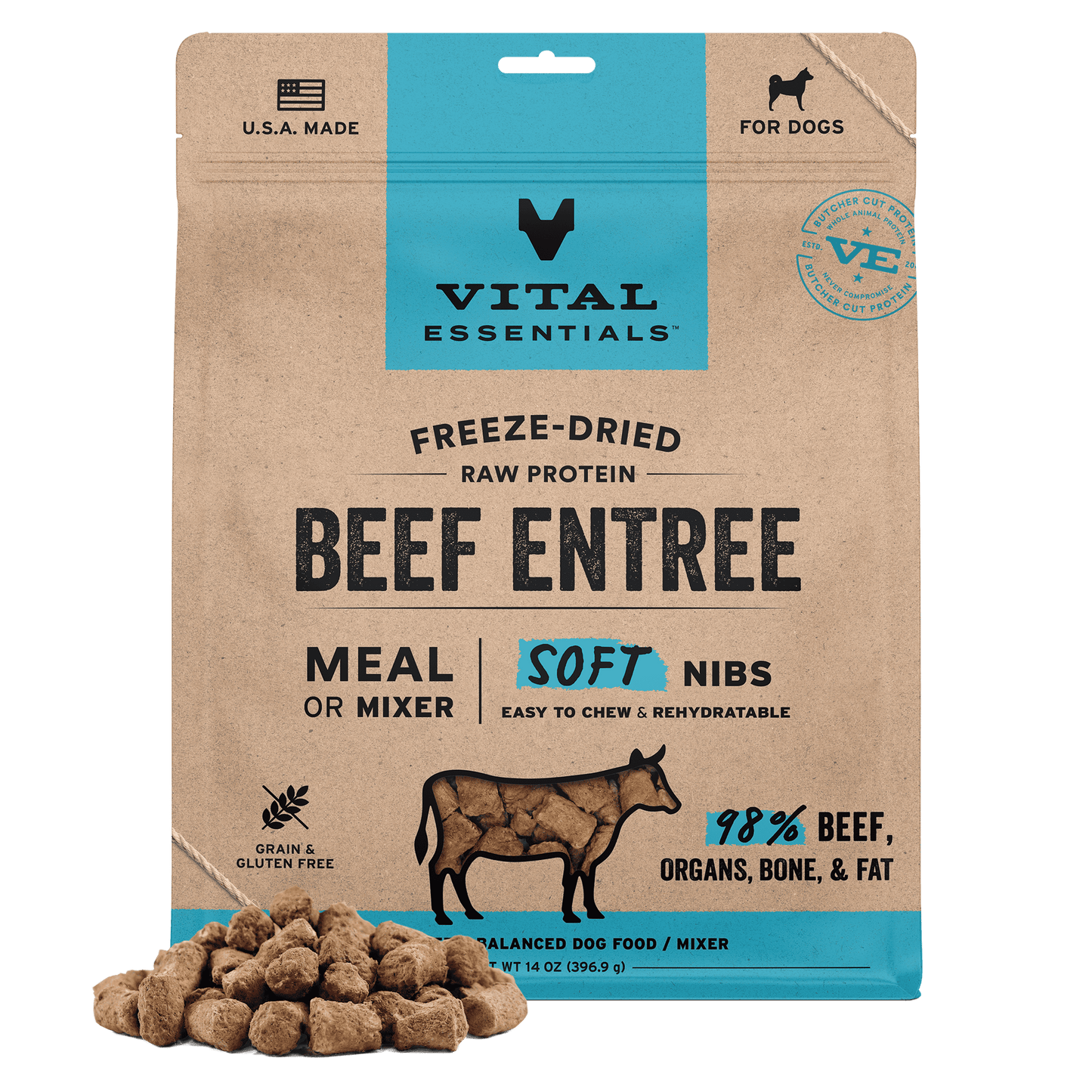 Freeze-Dried Beef Entree & Mixer Dog Food Soft Nibs