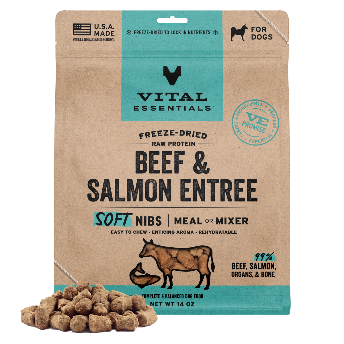 Freeze-Dried Beef & Salmon Entree & Mixer Dog Food Soft Nibs