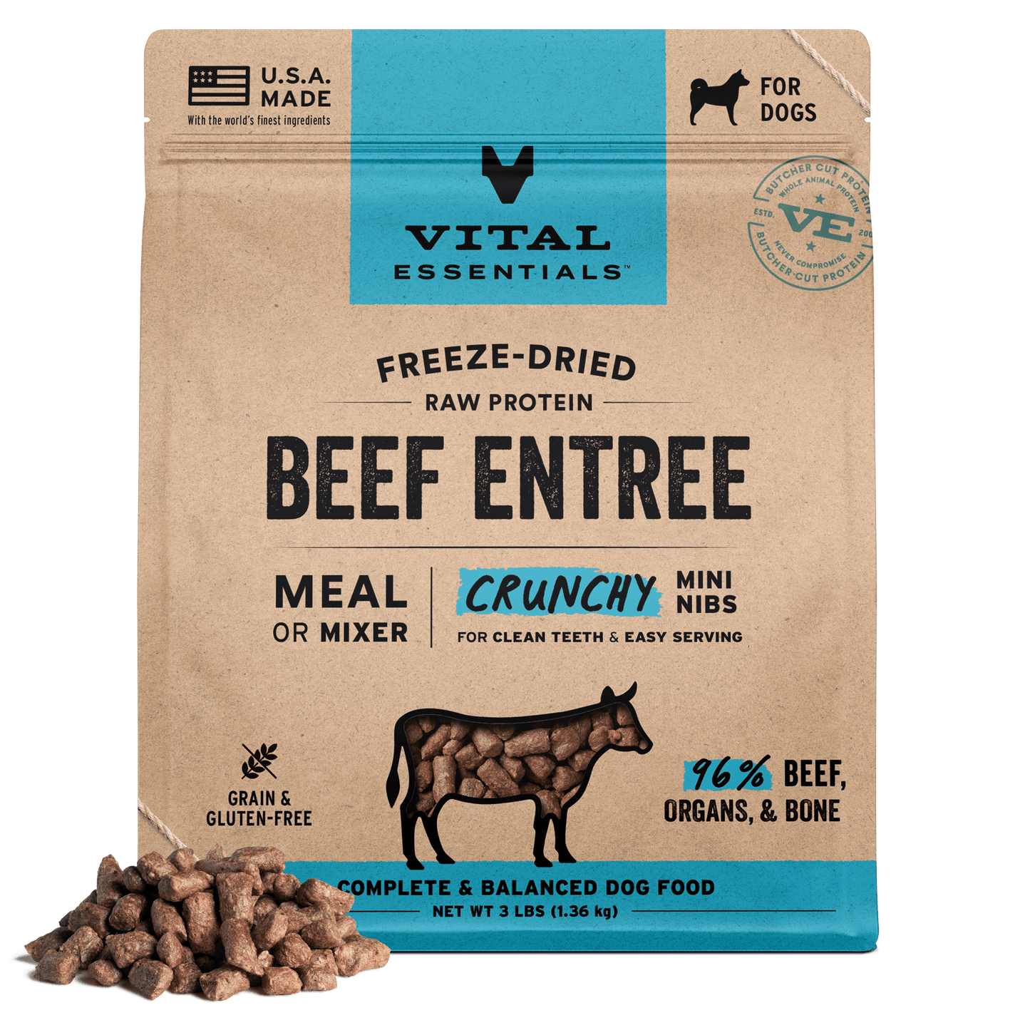 Freeze-Dried Beef Entree Dog Food Crunchy Mini Nibs