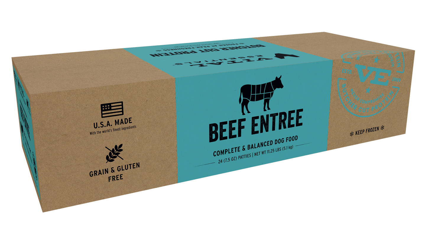 Vital Essentials Frozen Raw Beef Entree dog food patties bulk box