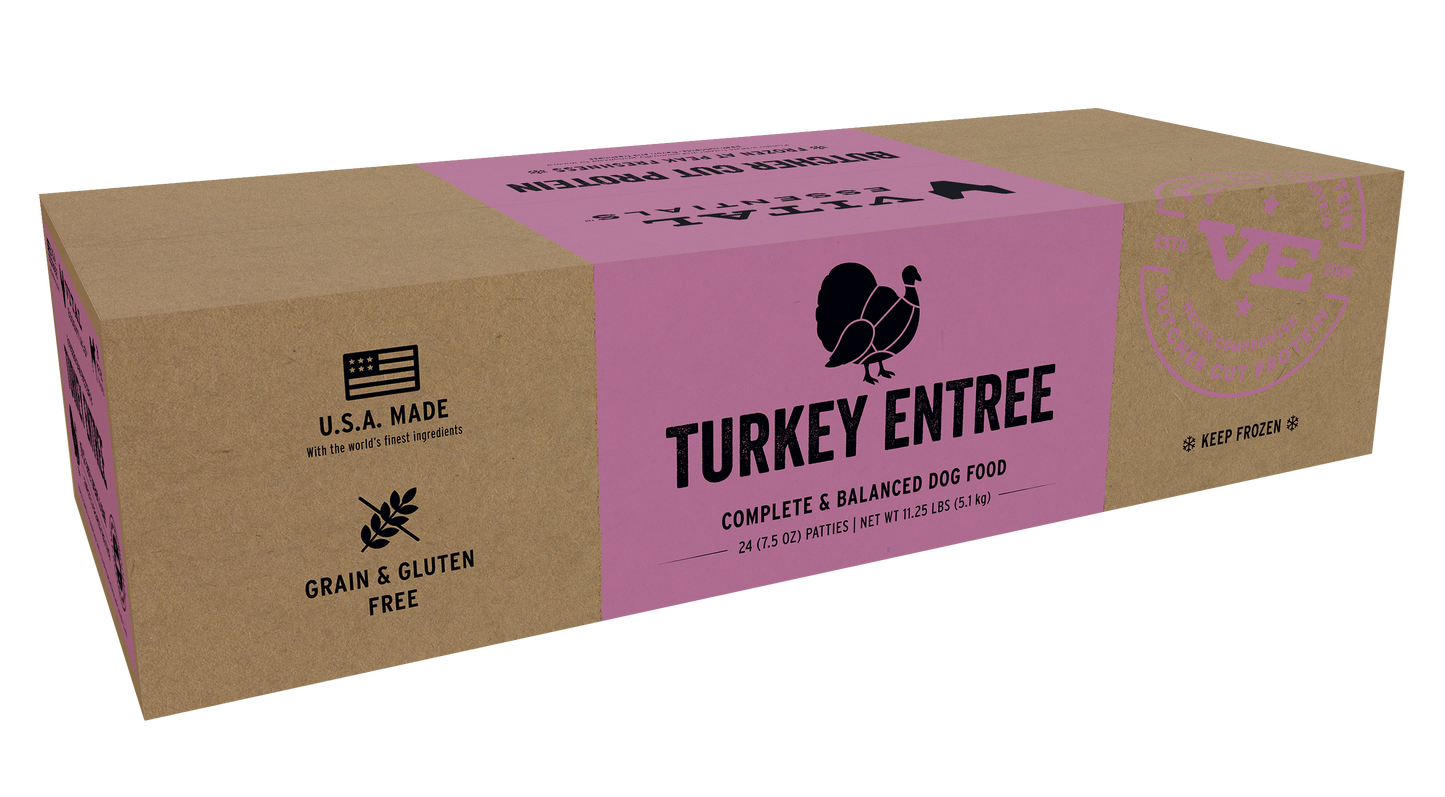 Vital Essentials Frozen Raw Turkey Entree dog food patties bulk box