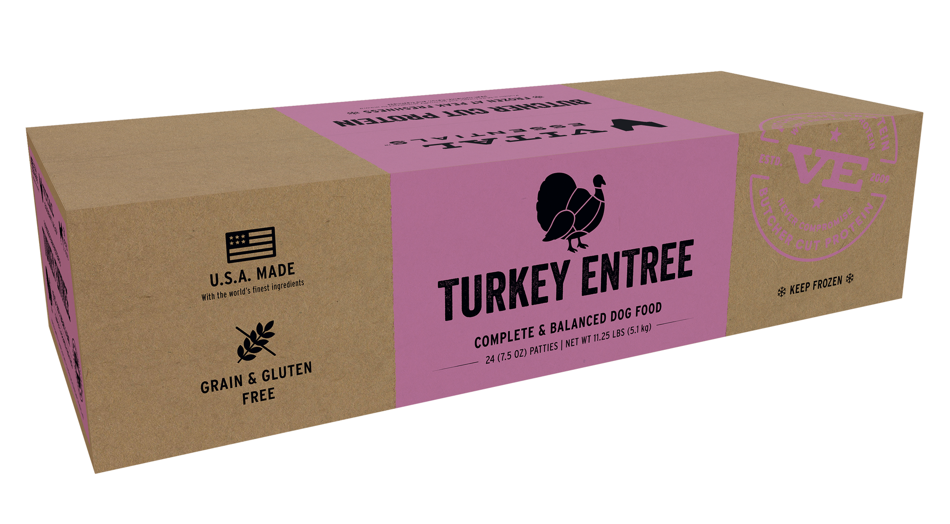 Vital Essentials Frozen Raw Turkey Entree dog food patties bulk box