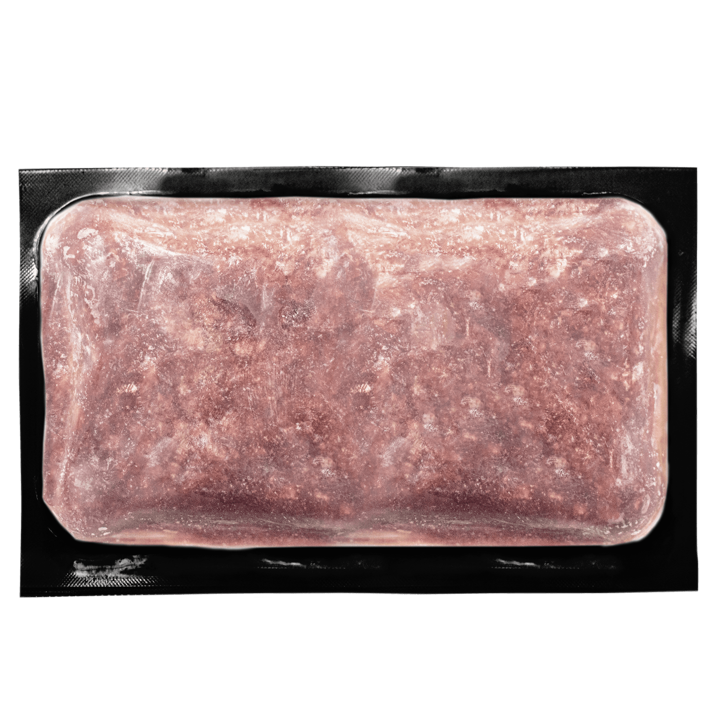 Frozen raw turkey patty in sealed packaging top view