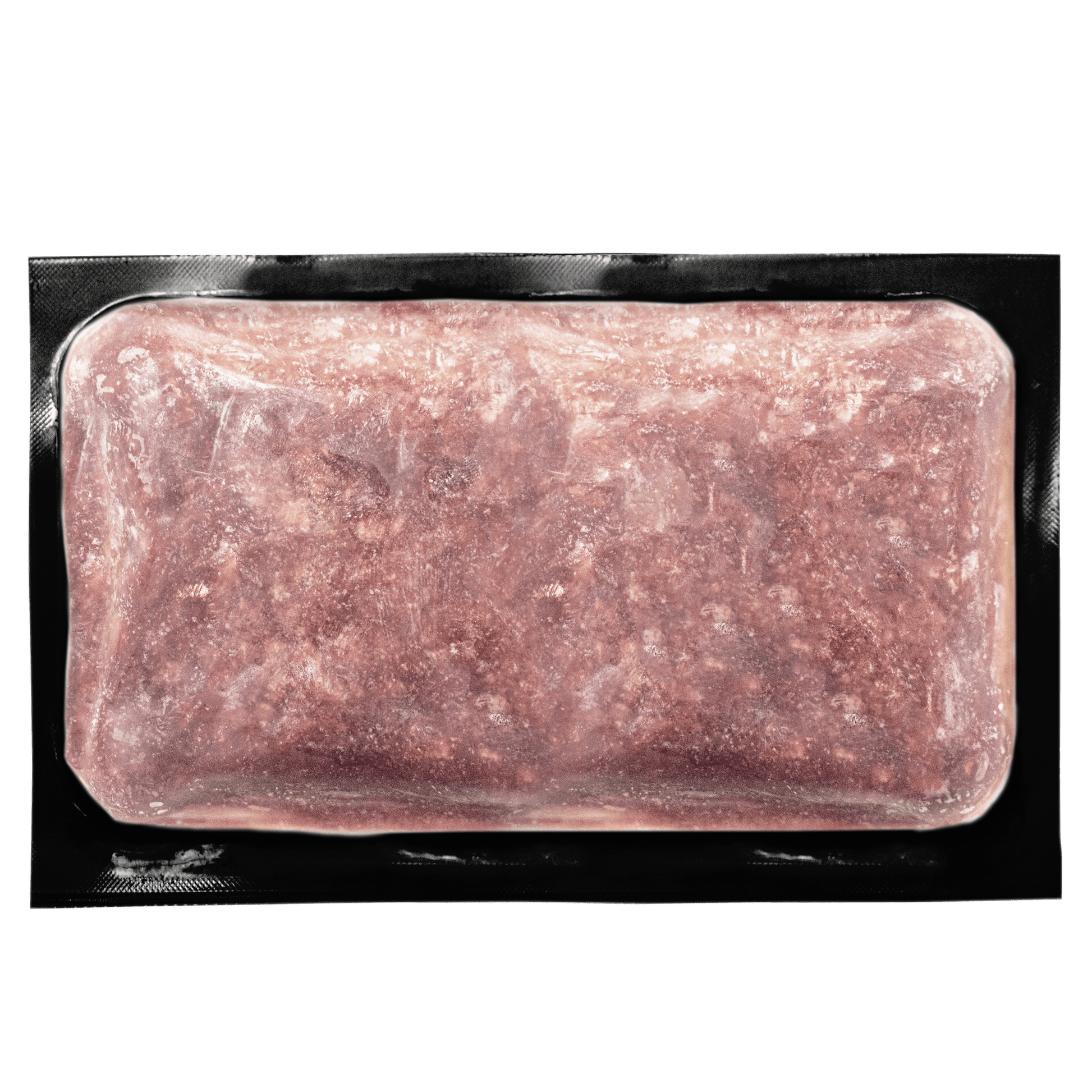 Frozen raw turkey patty in sealed packaging top view