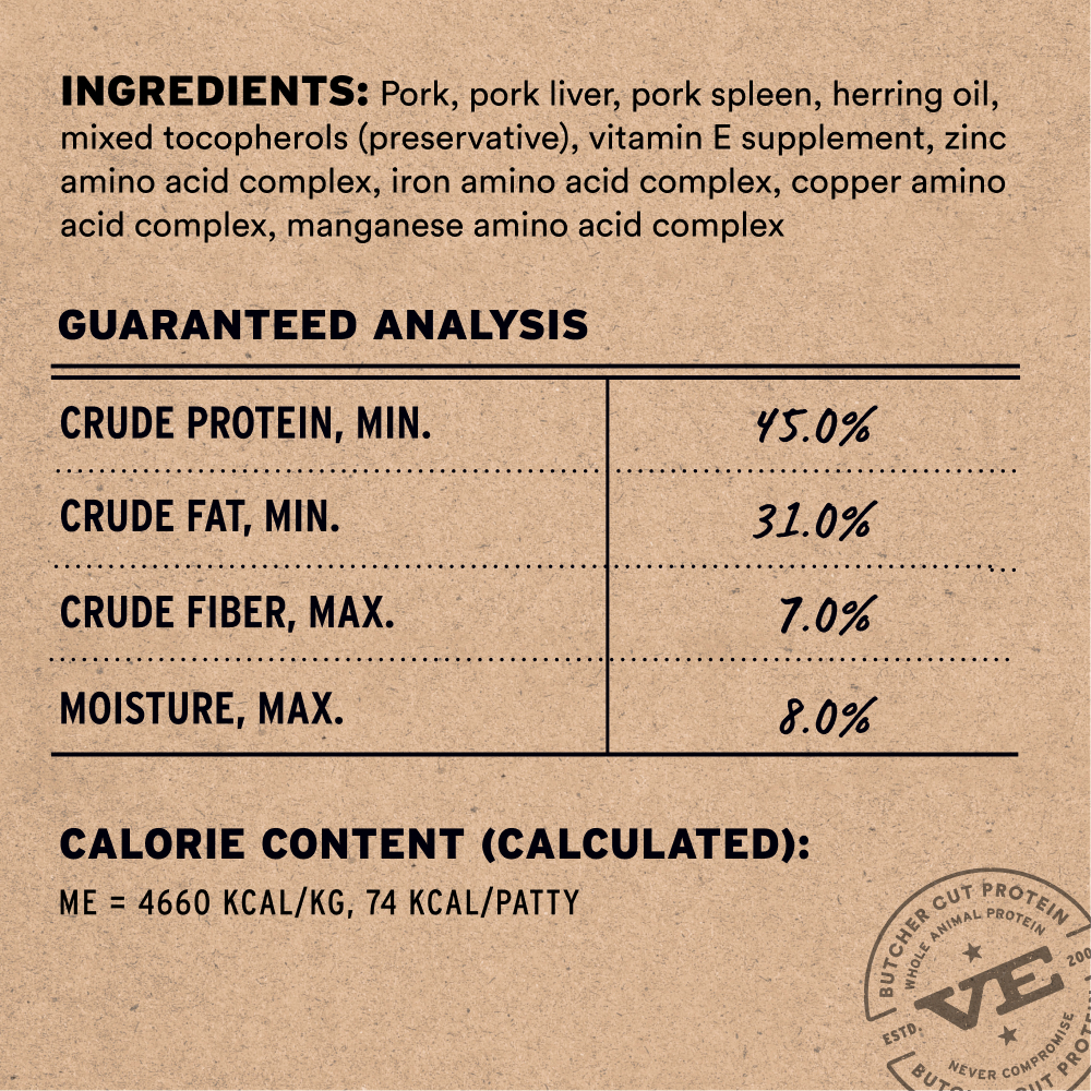 Pork freeze-dried cat food ingredients and guaranteed analysis