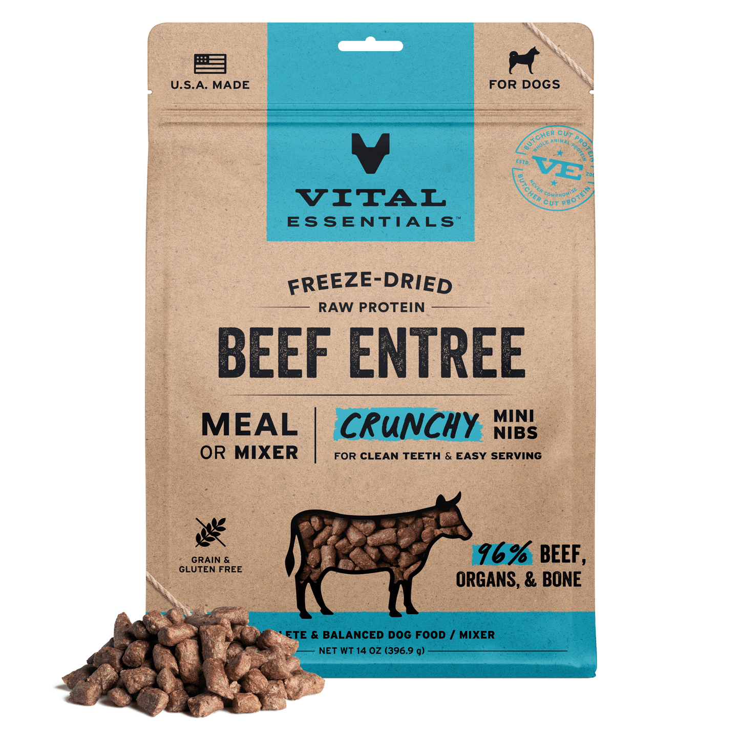 Freeze-Dried Beef Entree Dog Food Crunchy Mini Nibs