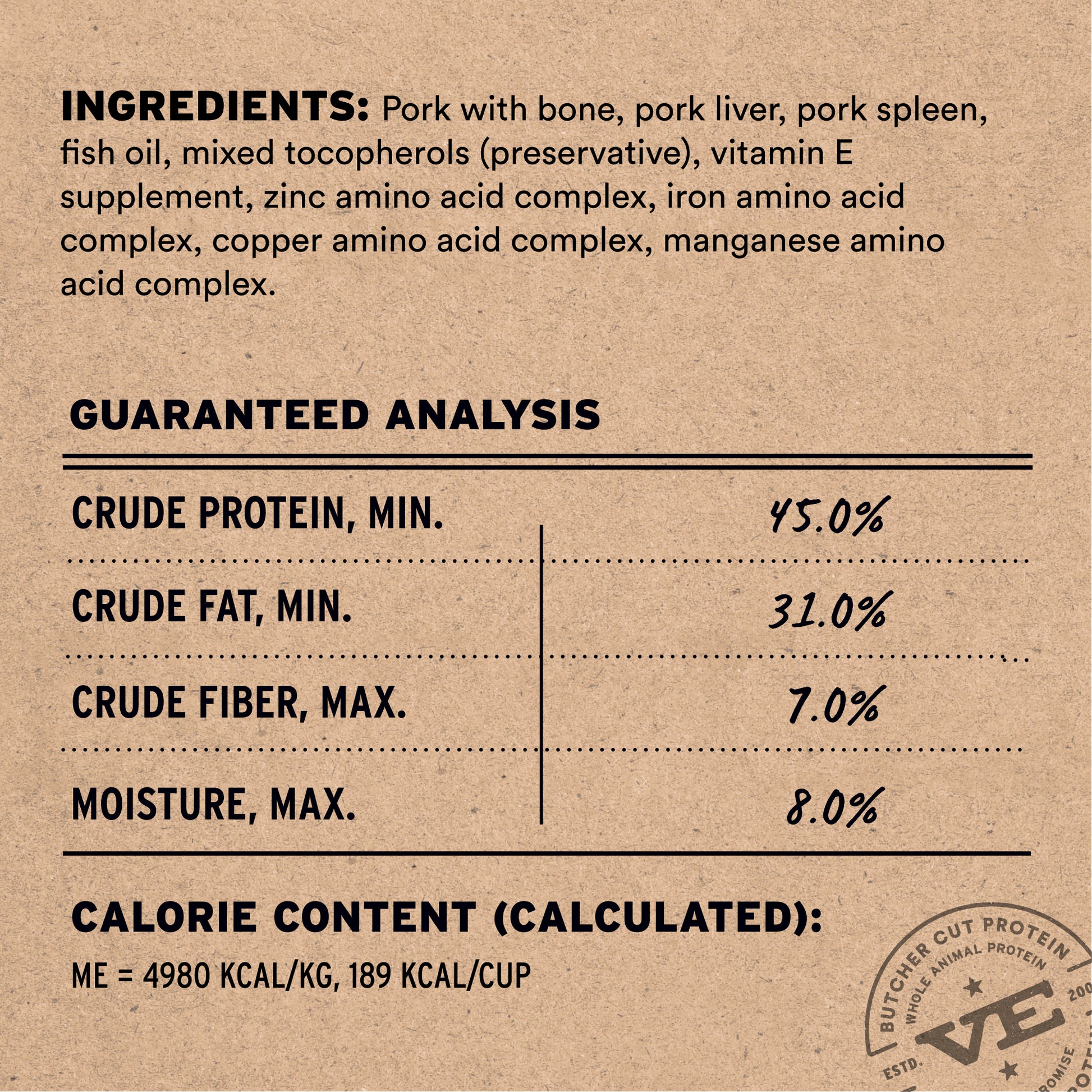 Freeze-Dried Pork Entree & Mixer Cat Food Soft Nibs Ingredients