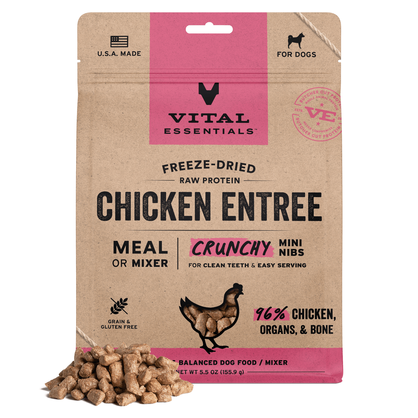 Freeze-Dried Chicken Entree Dog Food Crunchy Mini Nibs