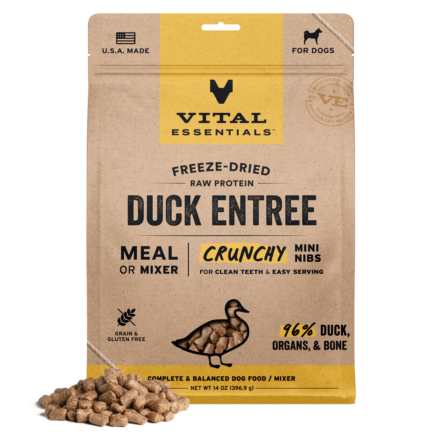 Freeze-Dried Duck Entree Dog Food Crunchy Mini Nibs