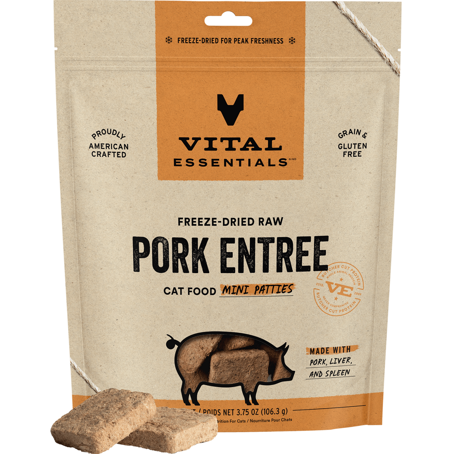 package front vital essentials®_freeze-dried raw_pork_entree_mini patties_cat food