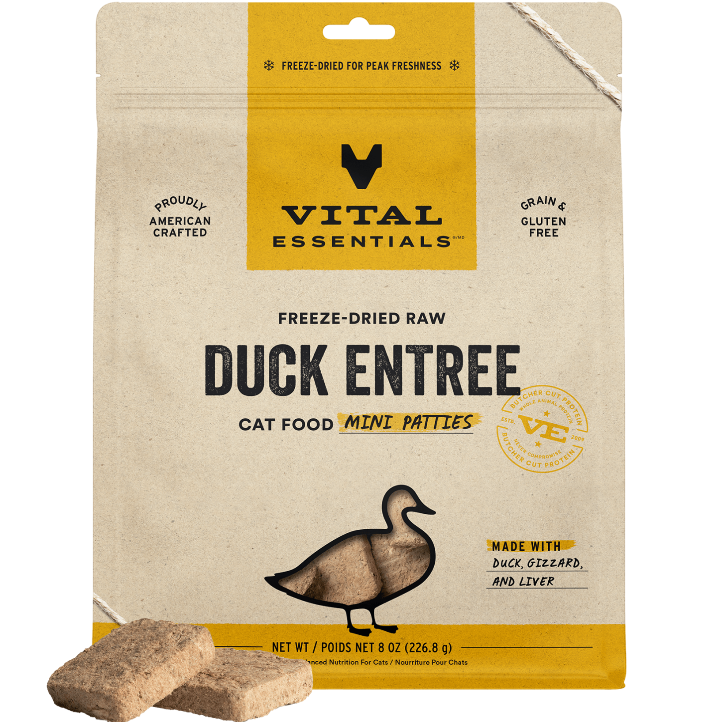 package front vital essentials®_freeze-dried raw_duck_entree_mini patties_cat food