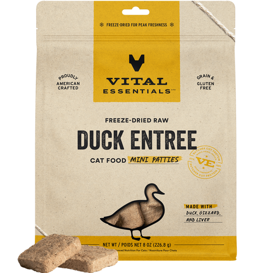 package front vital essentials®_freeze-dried raw_duck_entree_mini patties_cat food