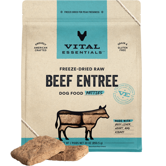 package front vital essentials®_freeze-dried raw_beef_entree_patties_dog food