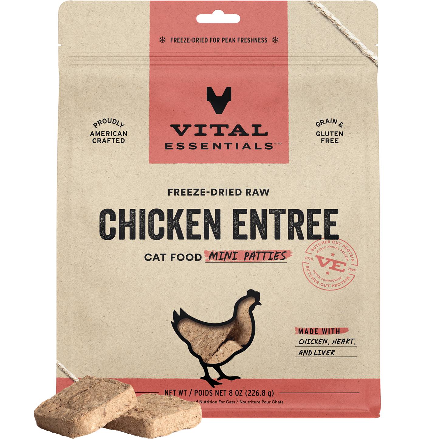 package front vital essentials®_freeze-dried raw_chicken_entree_mini patties_cat food