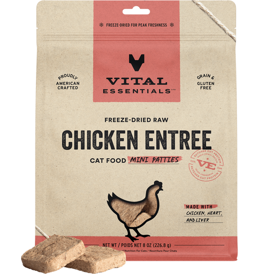 package front vital essentials®_freeze-dried raw_chicken_entree_mini patties_cat food