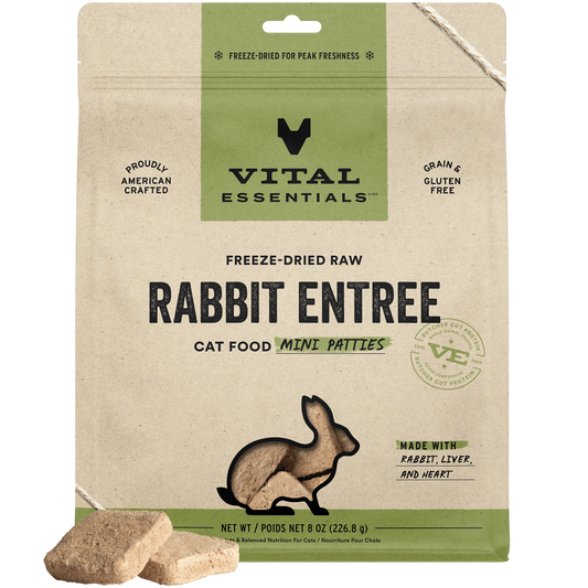 package front vital essentials®_freeze-dried raw_rabbit_entree_mini patties_cat food