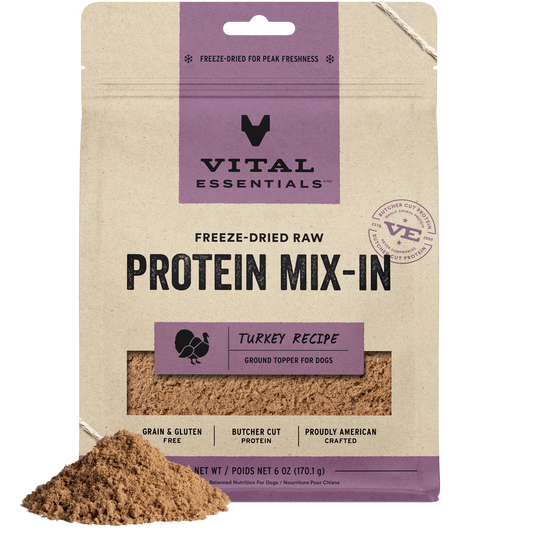 package front vital essentials®_freeze-dried raw protein mix-in_turkey_recipe_ground_topper for dogs