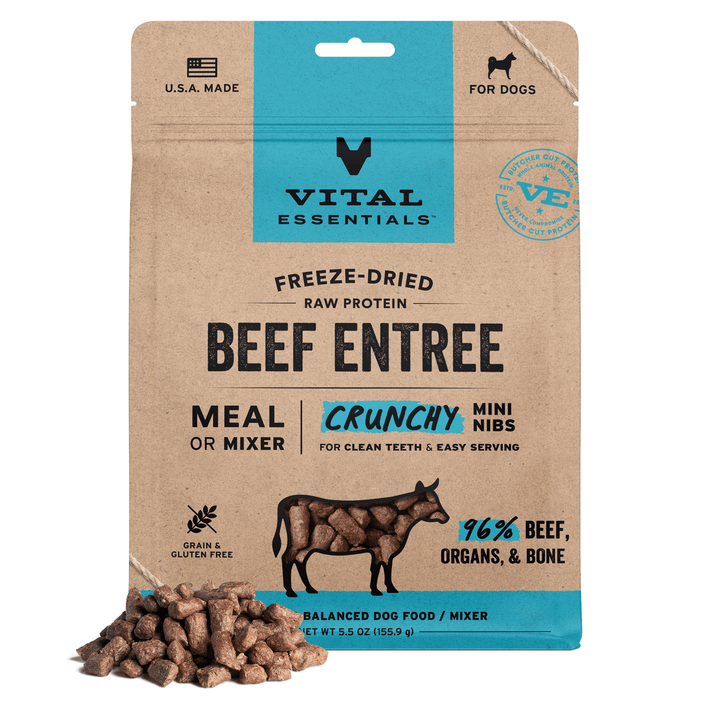 Freeze-Dried Beef Entree Dog Food Crunchy Mini Nibs