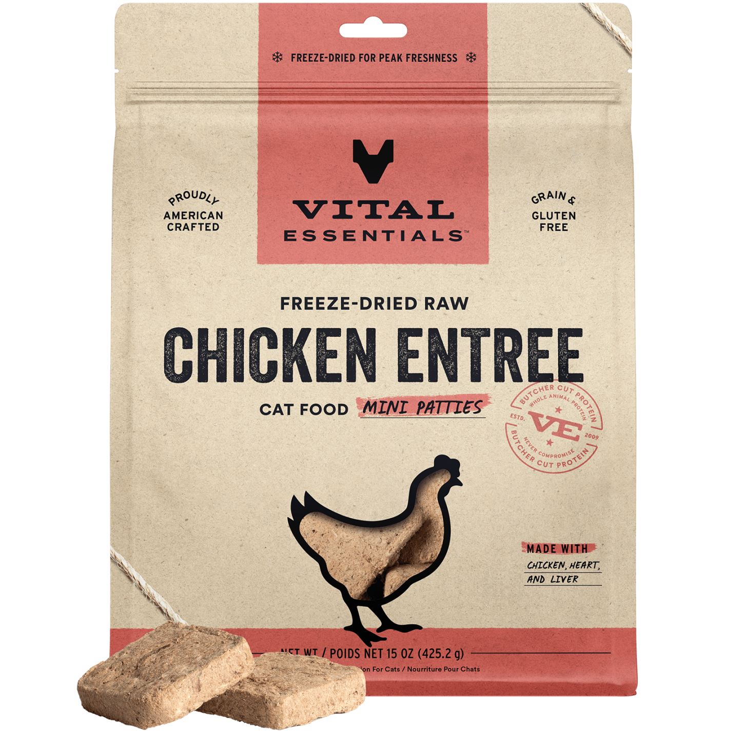 package front vital essentials®_freeze-dried raw_chicken_entree_mini patties_cat food